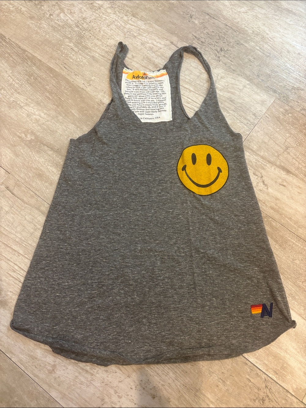 Aviator Nation Gray Tank with Yellow Smiley Graphic- size Small